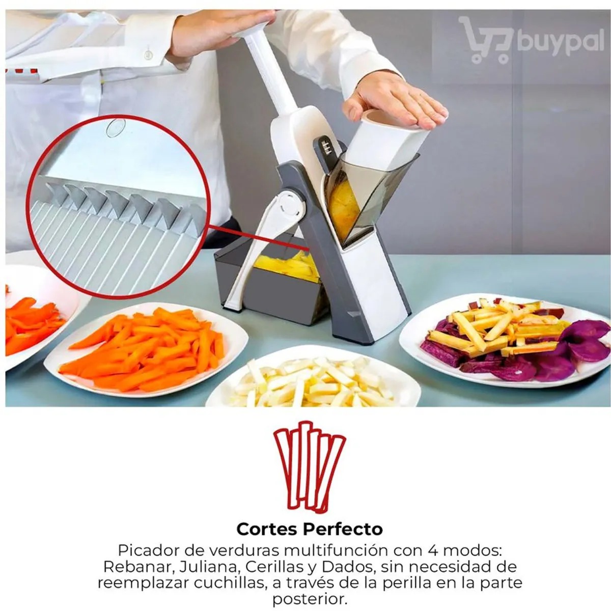 MANDOLINA DE COCINA CORTADOR DE VERDURAS EN CUBOS Y RODAJAS CON CUCHILLAS DE ACERO - 5