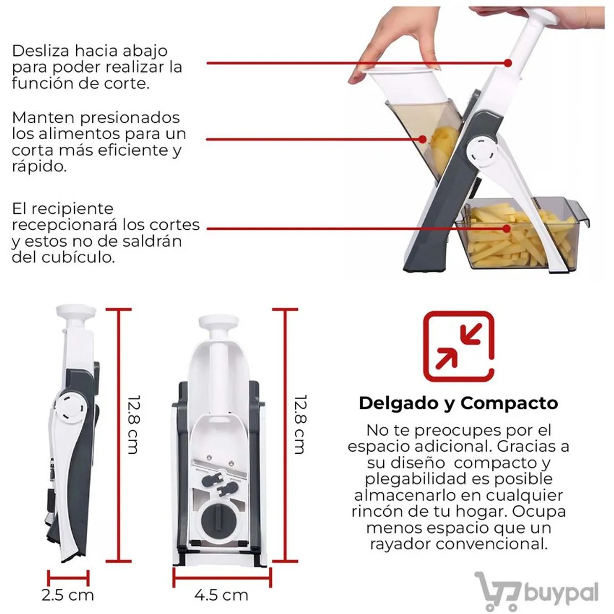 MANDOLINA DE COCINA CORTADOR DE VERDURAS EN CUBOS Y RODAJAS CON CUCHILLAS DE ACERO - 7