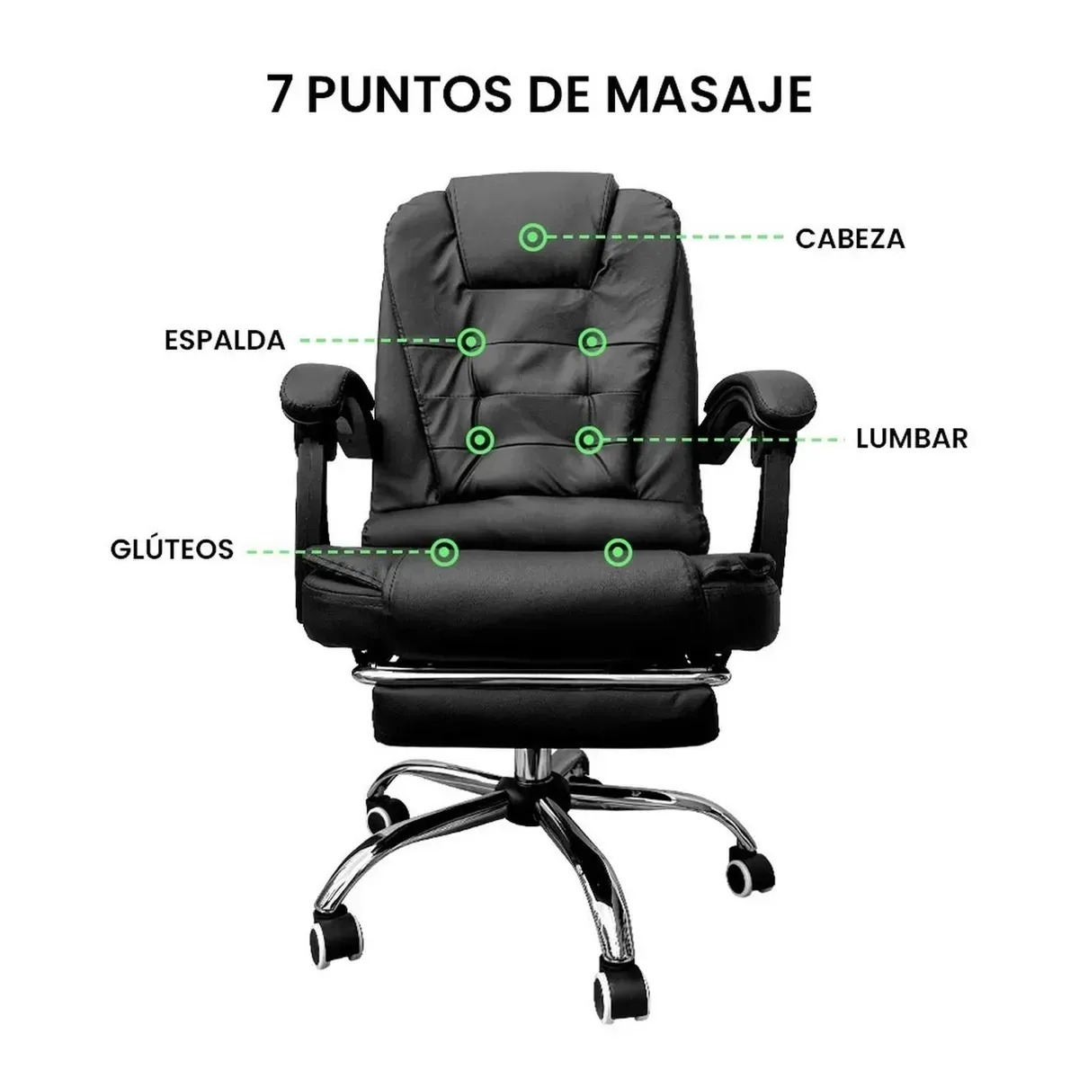 SILLON GERENCIAL CON 7 PUNTOS DE MASAJES, RECLINABLE, ERGONOMICO CON CONTROL REMOTO Y REPOSAPIES - NEGRO - 3