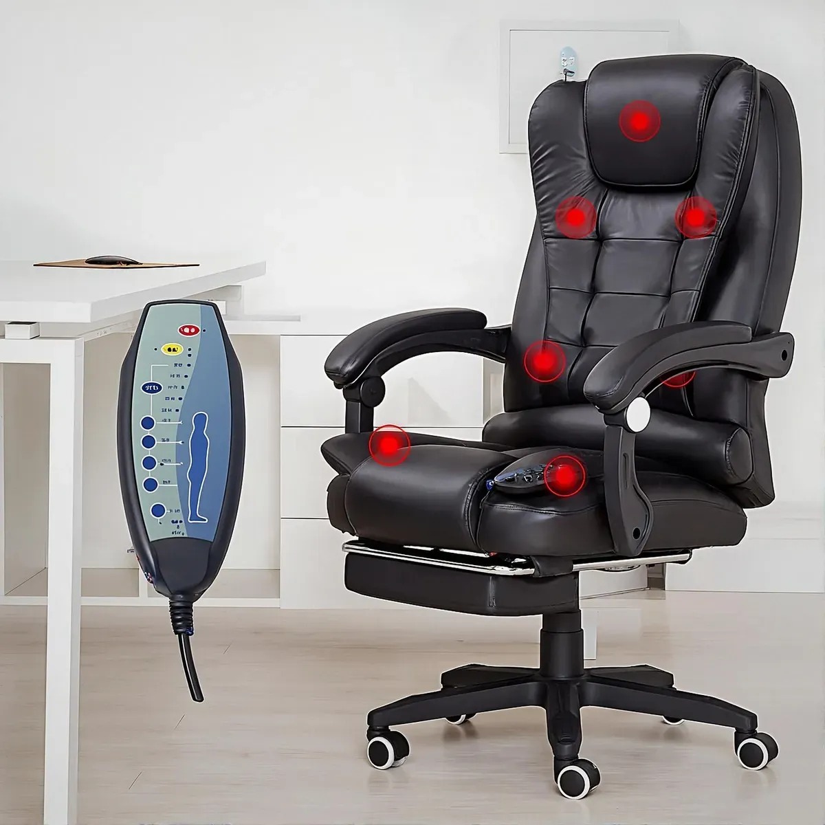 SILLON GERENCIAL CON 7 PUNTOS DE MASAJES, RECLINABLE, ERGONOMICO CON CONTROL REMOTO Y REPOSAPIES - NEGRO - 4