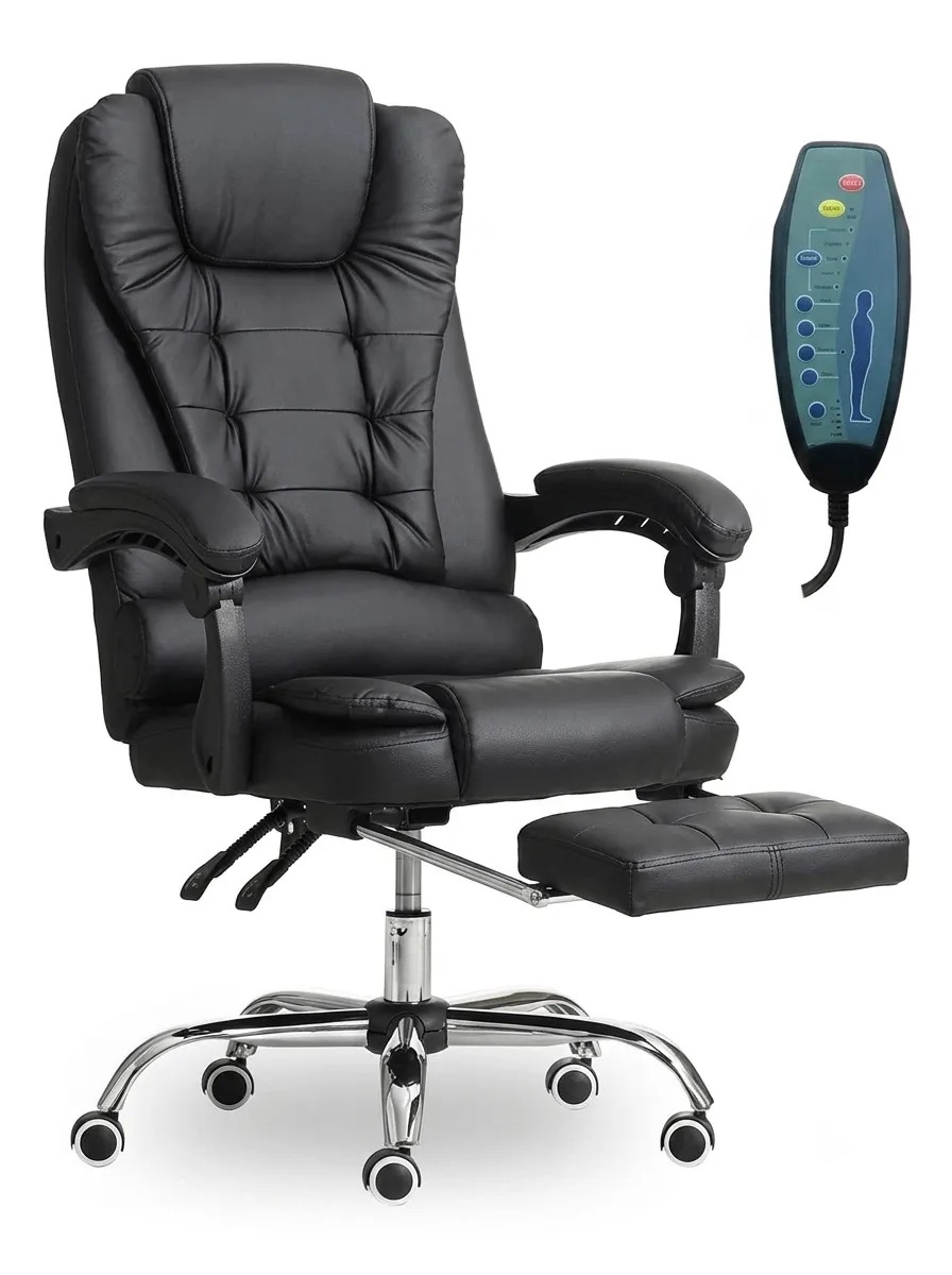 SILLON GERENCIAL CON 7 PUNTOS DE MASAJES, RECLINABLE, ERGONOMICO CON CONTROL REMOTO Y REPOSAPIES - NEGRO - 7