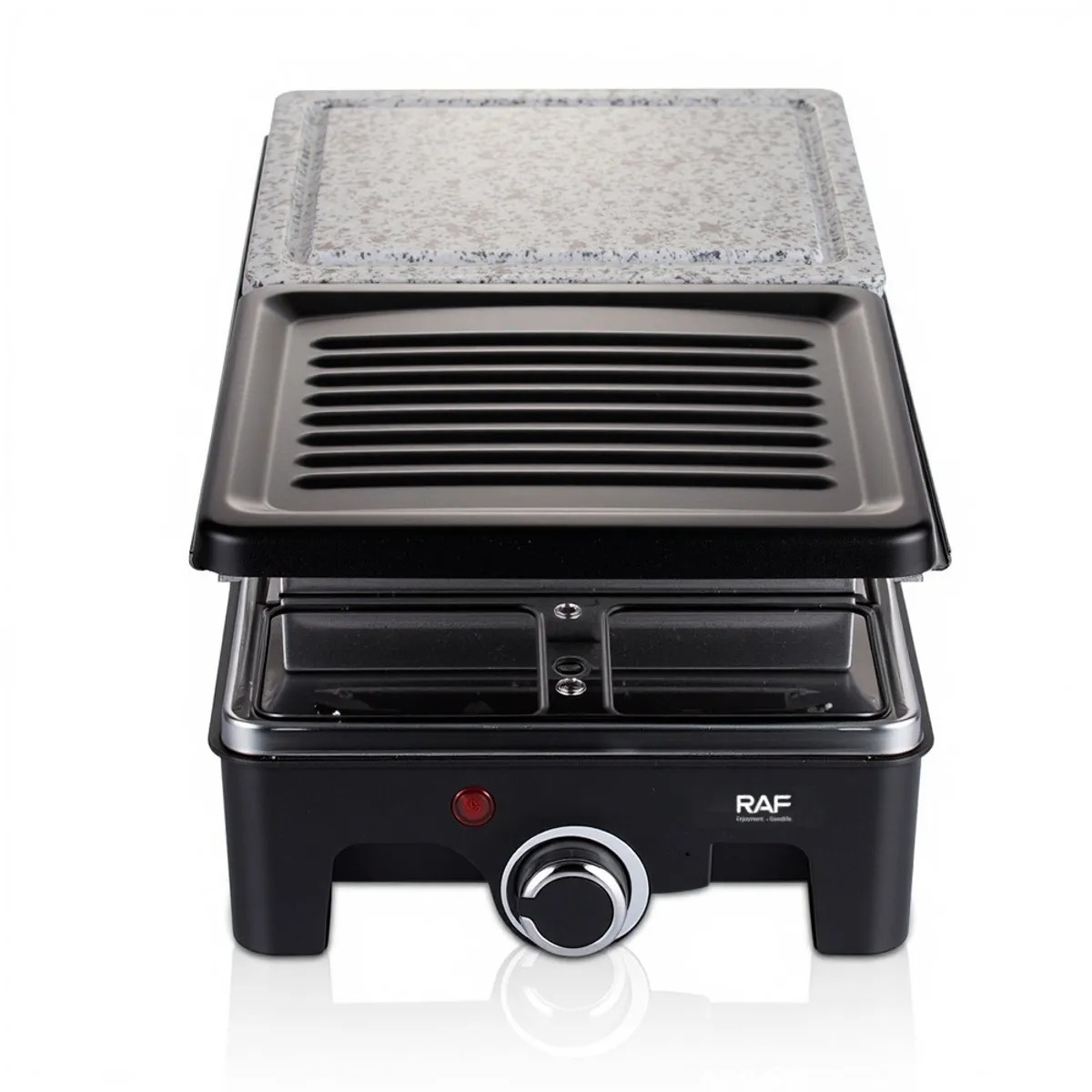 PARRILLA ELECTRICA MUTIFUNCIONAL CON PLANCHA DE PIEDRA Y MINI SARTENES 2 NIVELES RAF 1500W COD 5425 - 4