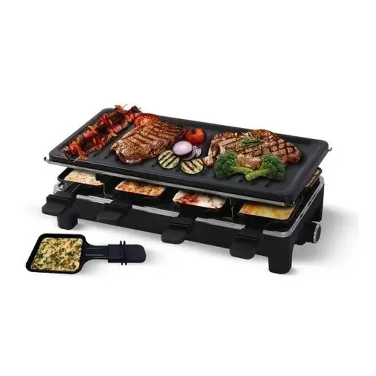PARRILLA ELECTRICA MUTIFUNCIONAL CON PLANCHA DE PIEDRA Y MINI SARTENES 2 NIVELES RAF 1500W COD 5425 - 3