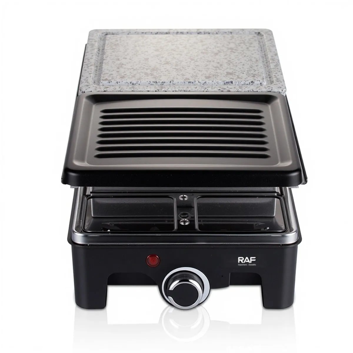 PARRILLA ELECTRICA MUTIFUNCIONAL CON PLANCHA DE PIEDRA Y MINI SARTENES 2 NIVELES RAF 1500W COD 5425 - 6