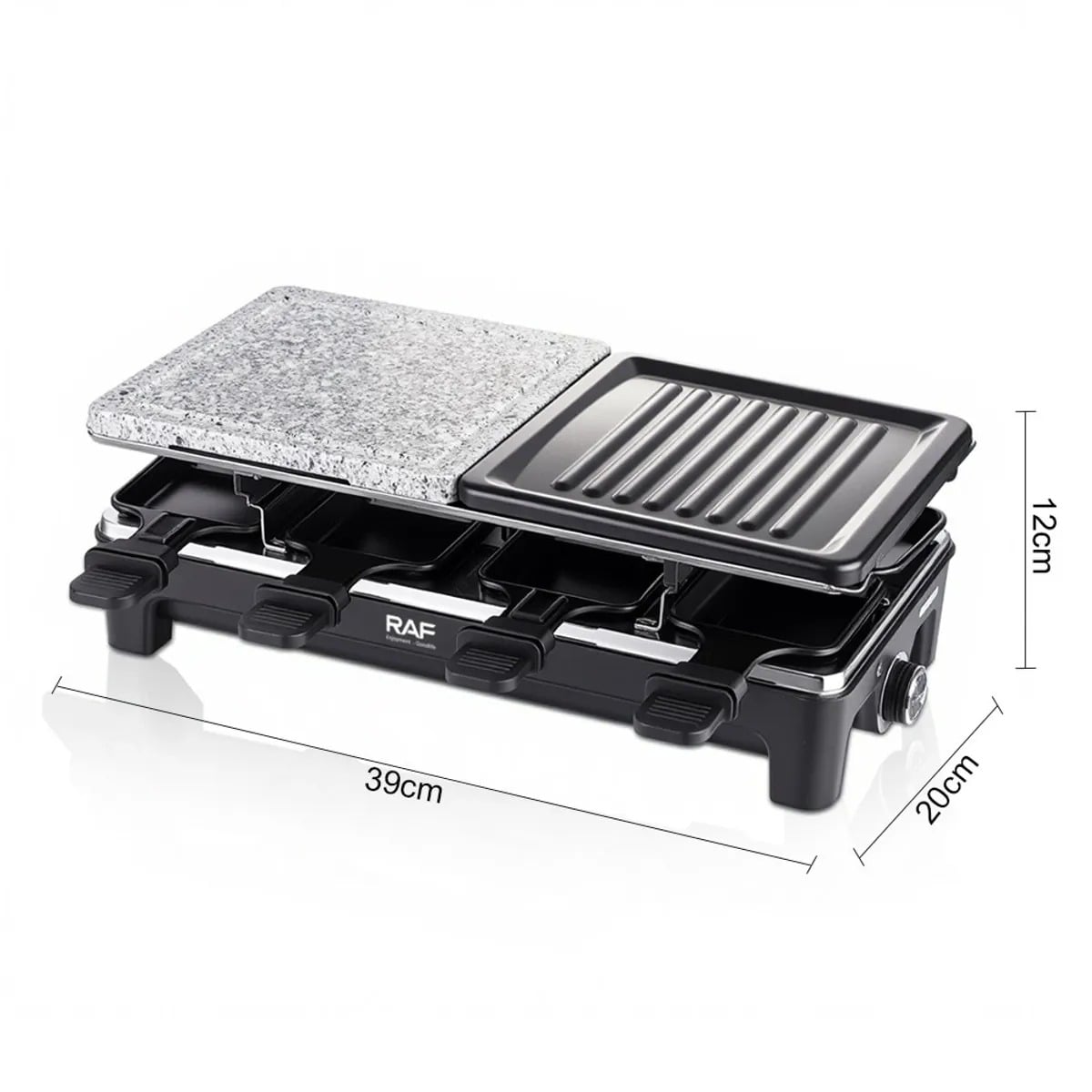 PARRILLA ELECTRICA MUTIFUNCIONAL CON PLANCHA DE PIEDRA Y MINI SARTENES 2 NIVELES RAF 1500W COD 5425 - 8