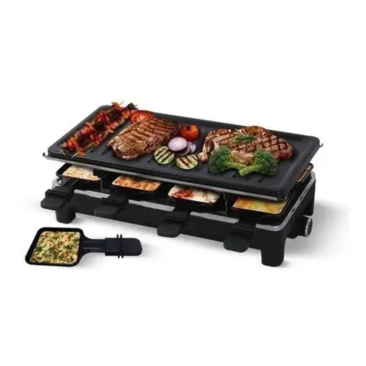 PARRILLA ELECTRICA MUTIFUNCIONAL CON PLANCHA DE PIEDRA Y MINI SARTENES 2 NIVELES RAF 1500W COD 5425 - 3