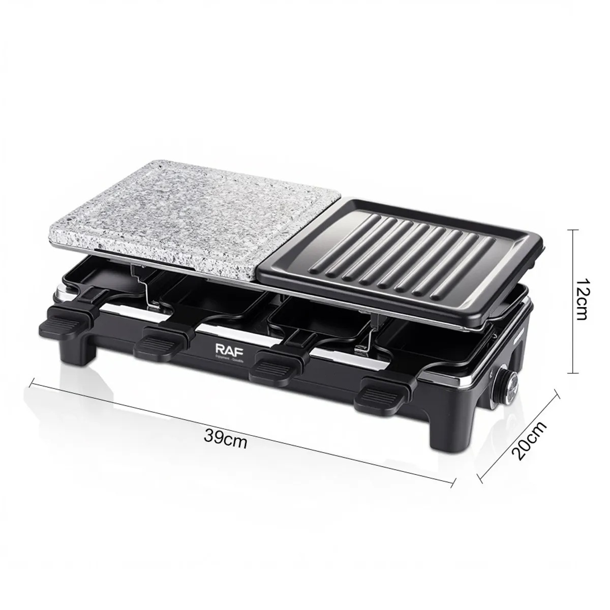 PARRILLA ELECTRICA MUTIFUNCIONAL CON PLANCHA DE PIEDRA Y MINI SARTENES 2 NIVELES RAF 1500W COD 5425 - 5