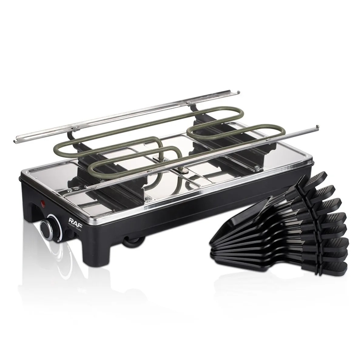 PARRILLA ELECTRICA MUTIFUNCIONAL CON PLANCHA DE PIEDRA Y MINI SARTENES 2 NIVELES RAF 1500W COD 5425 - 7