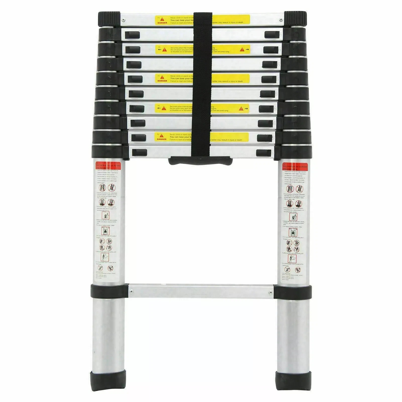 ESCALERA TELESCOPICA 3.2 METROS RETRACTIL PORTATIL CON ANTIDESLIZANTE 11 ESCALONES SOPORTA150 KG - 1