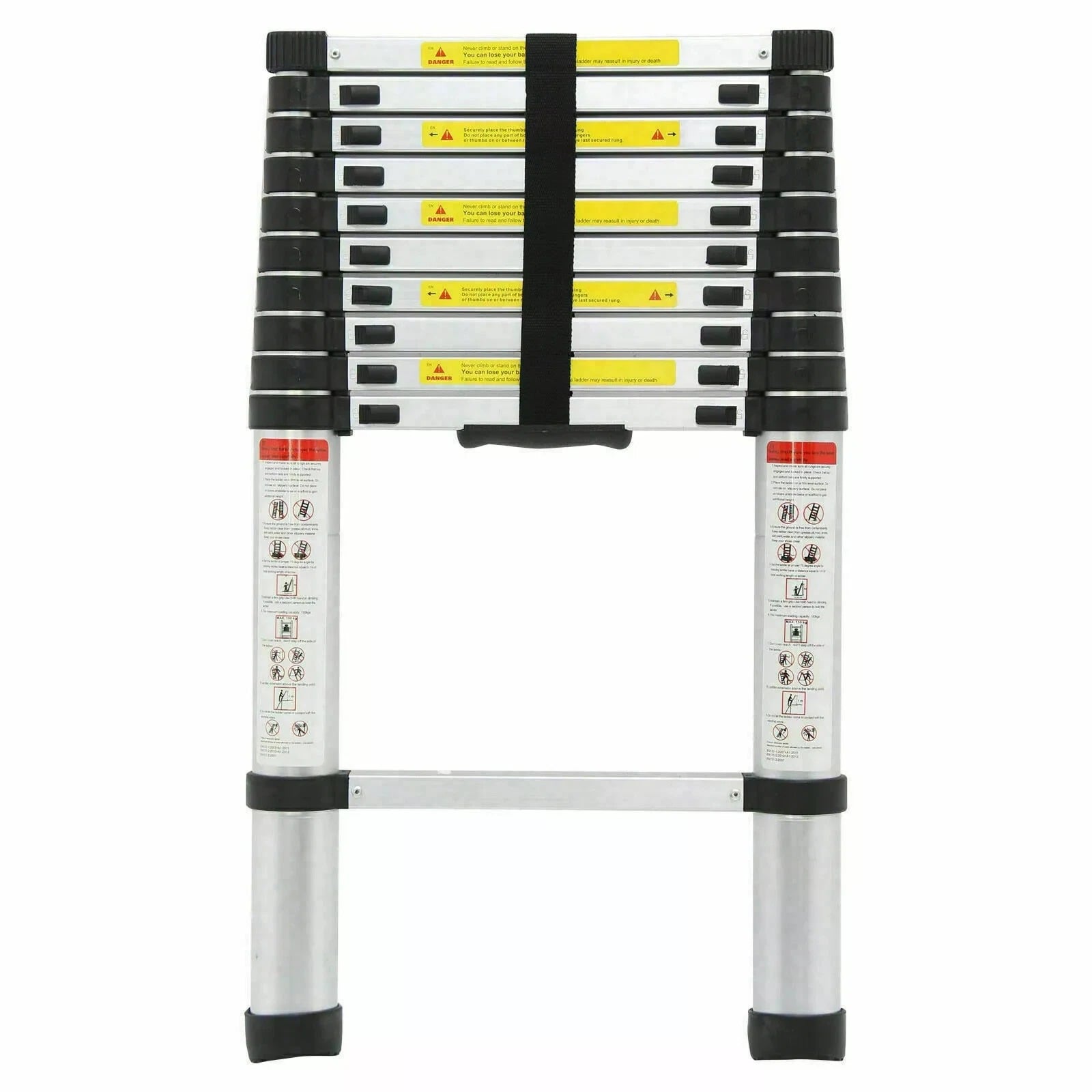 ESCALERA TELESCOPICA 3.2 METROS RETRACTIL PORTATIL CON ANTIDESLIZANTE 11 ESCALONES SOPORTA150 KG - 1