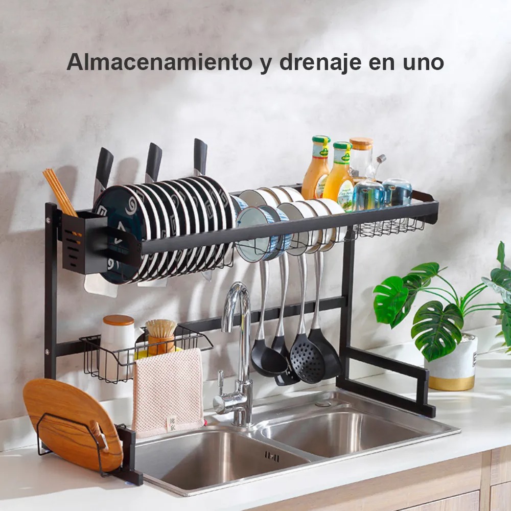ESCURRIDOR DE PLATOS ORGANIZADOR PARA COCINA METAL 85CM NEGRO - 1