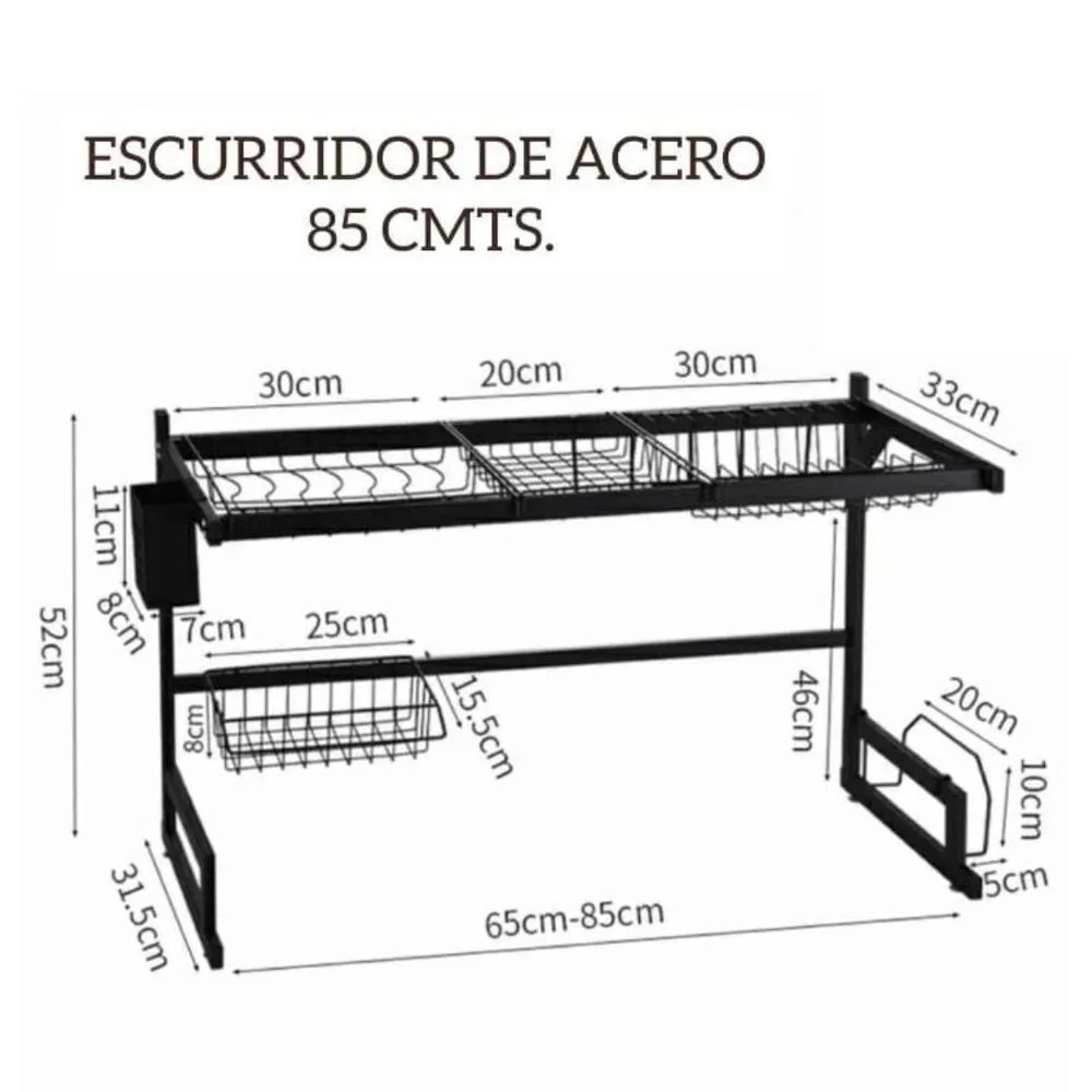 ESCURRIDOR DE PLATOS ORGANIZADOR PARA COCINA METAL 85CM NEGRO - 3