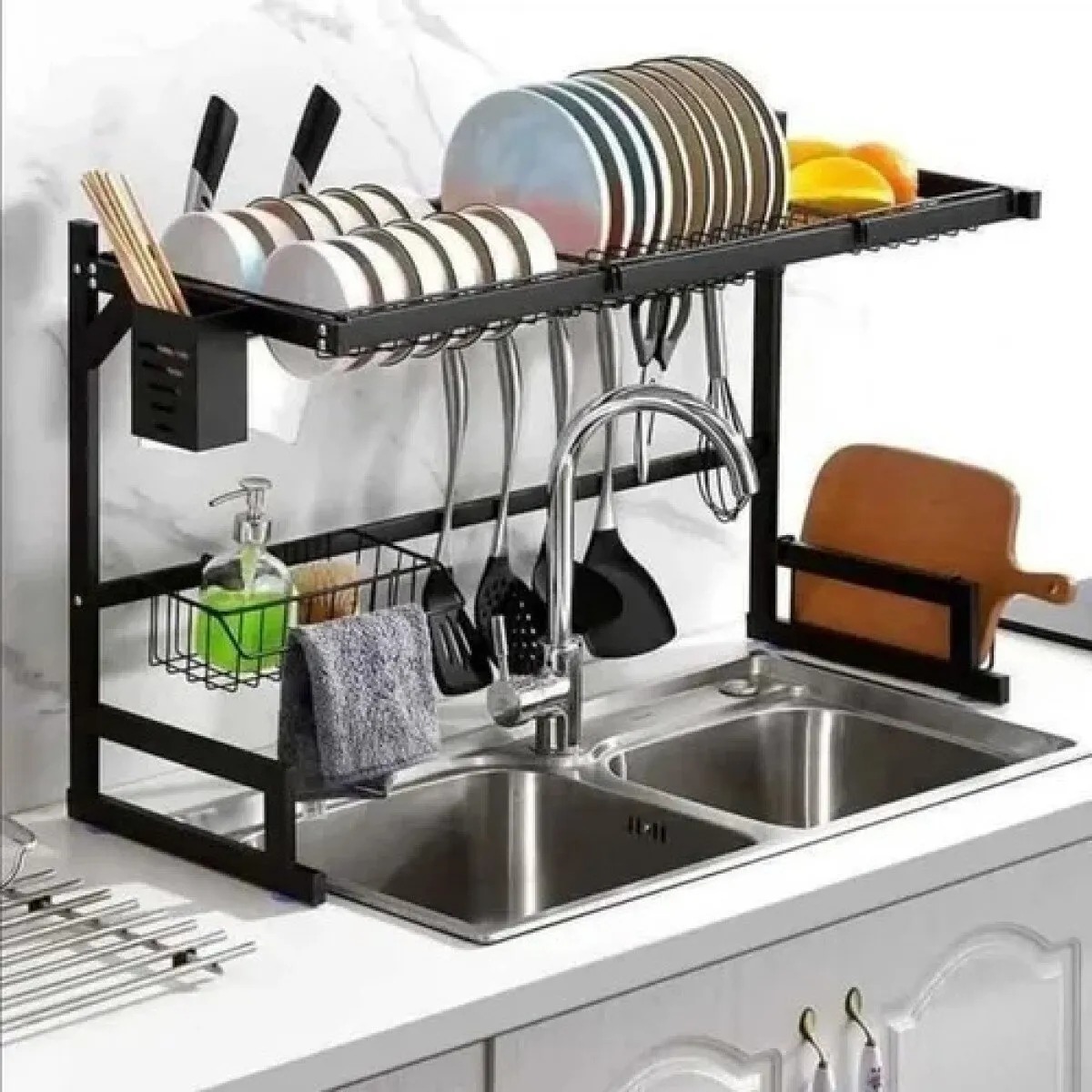 ESCURRIDOR DE PLATOS ORGANIZADOR PARA COCINA METAL 85CM NEGRO - 5