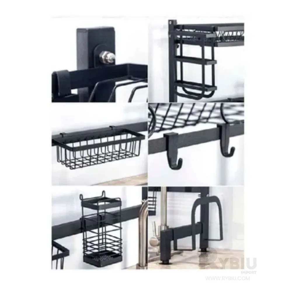 ESCURRIDOR DE PLATOS ORGANIZADOR PARA COCINA METAL 85CM NEGRO - 7