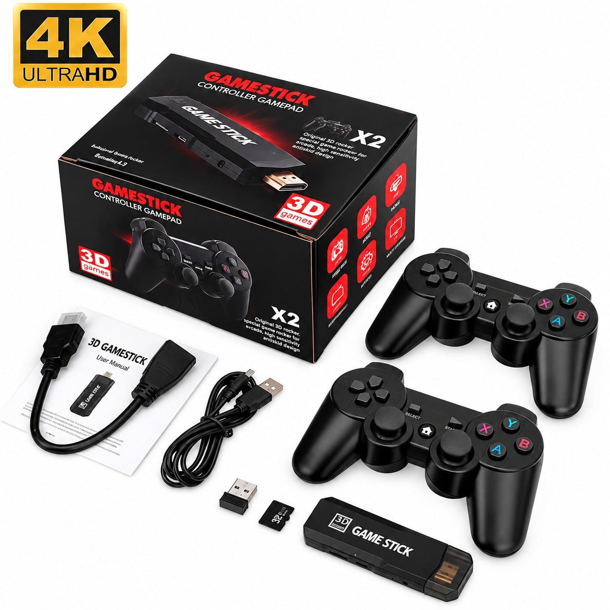 CONSOLA DE VIDEOJUEGOS GAME STICK X2 30000 JUEGOS 2 MANDOS INALAMBRICOS RECARGABLES - 1