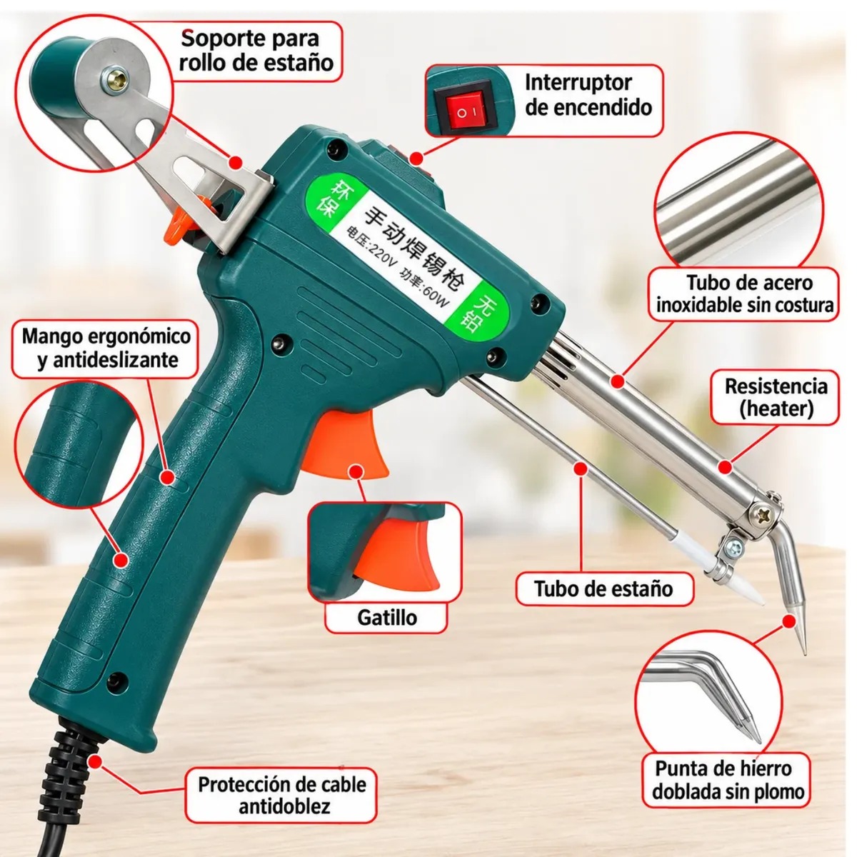 PISTOLA DE SOLDADURA DE ESTAÑO AUTOMATICO 60W ELECTRICO - 4