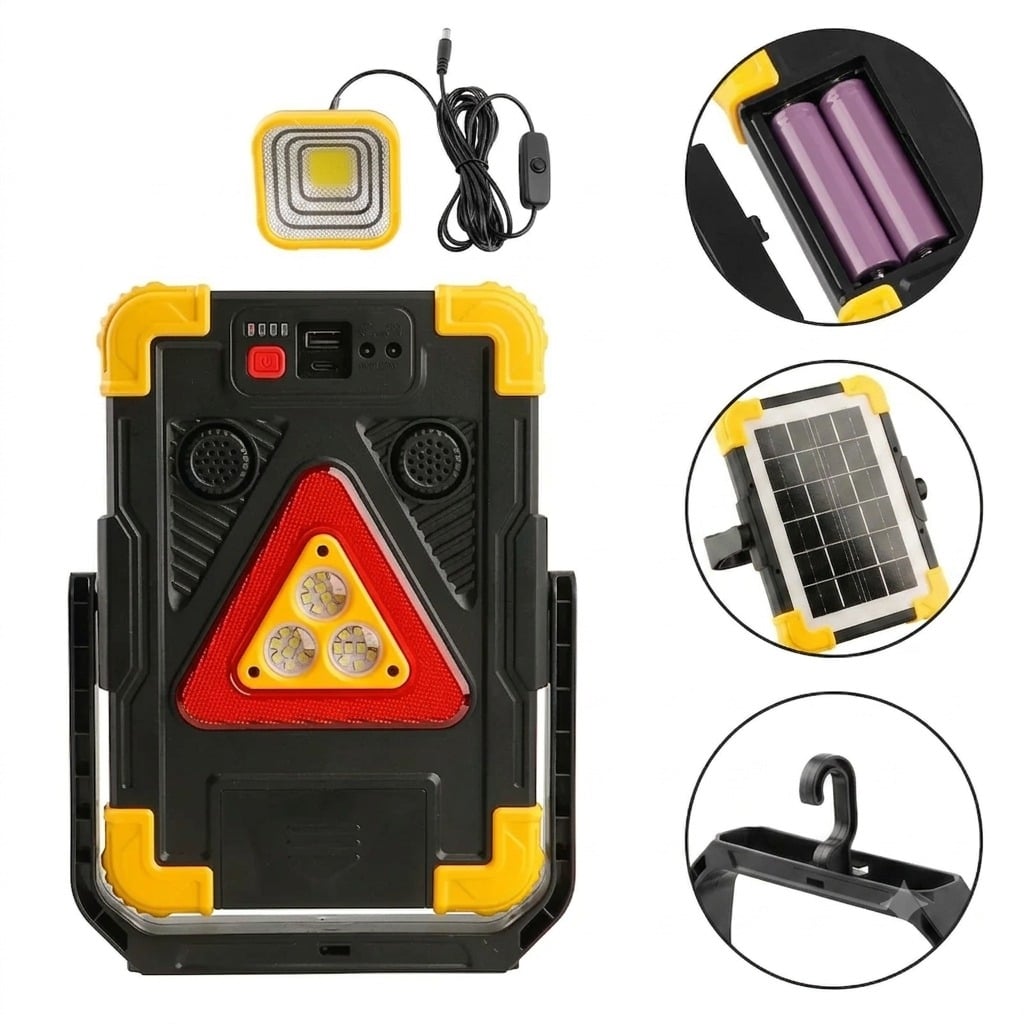 LUZ DE EMERGENCIA PARA AUTO CON FOCO MOVIBLE, CARGA SOLAR, SIRENA DE EMERGENCIA Y POWER BANK HB139 - 2