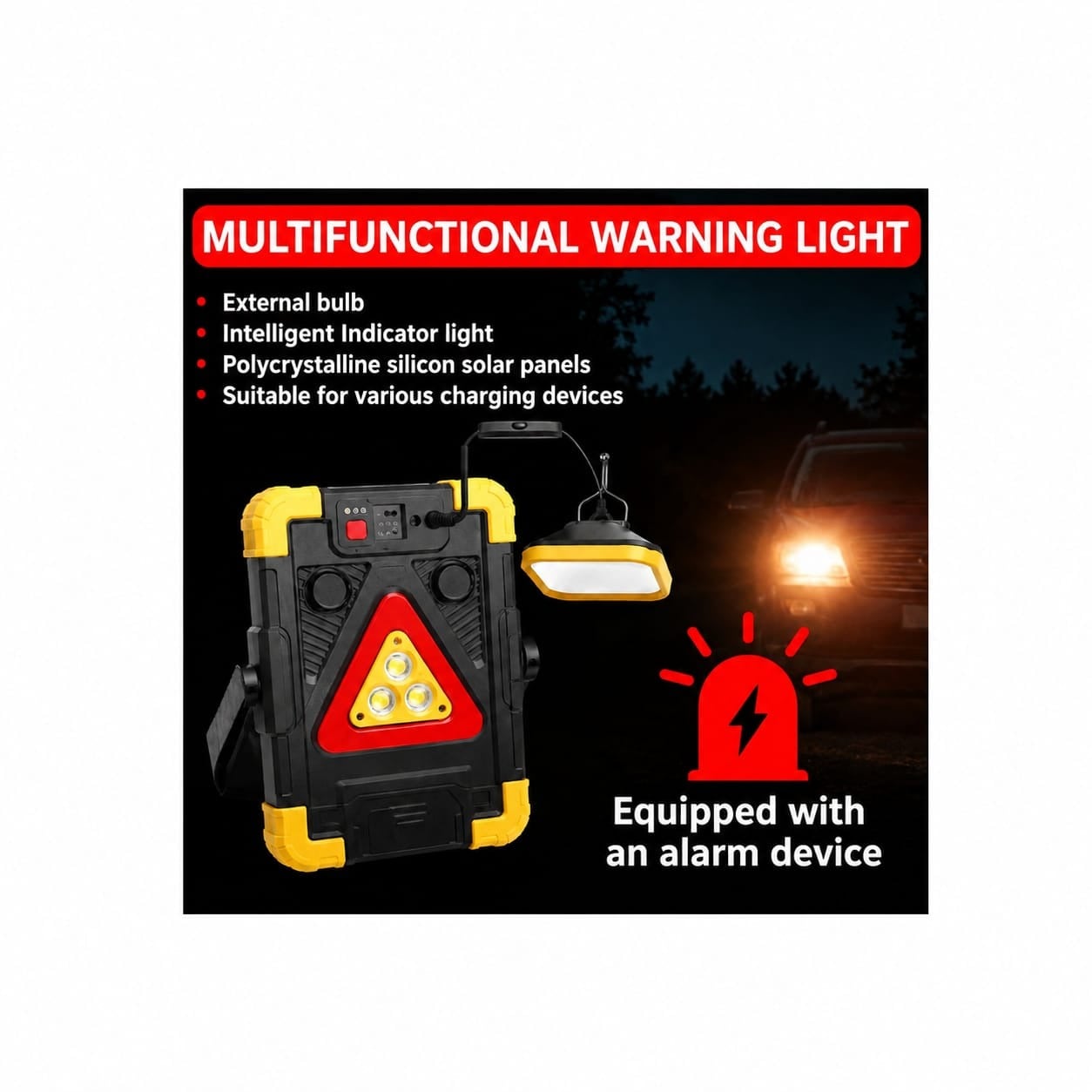 LUZ DE EMERGENCIA PARA AUTO CON FOCO MOVIBLE, CARGA SOLAR, SIRENA DE EMERGENCIA Y POWER BANK HB139 - 4