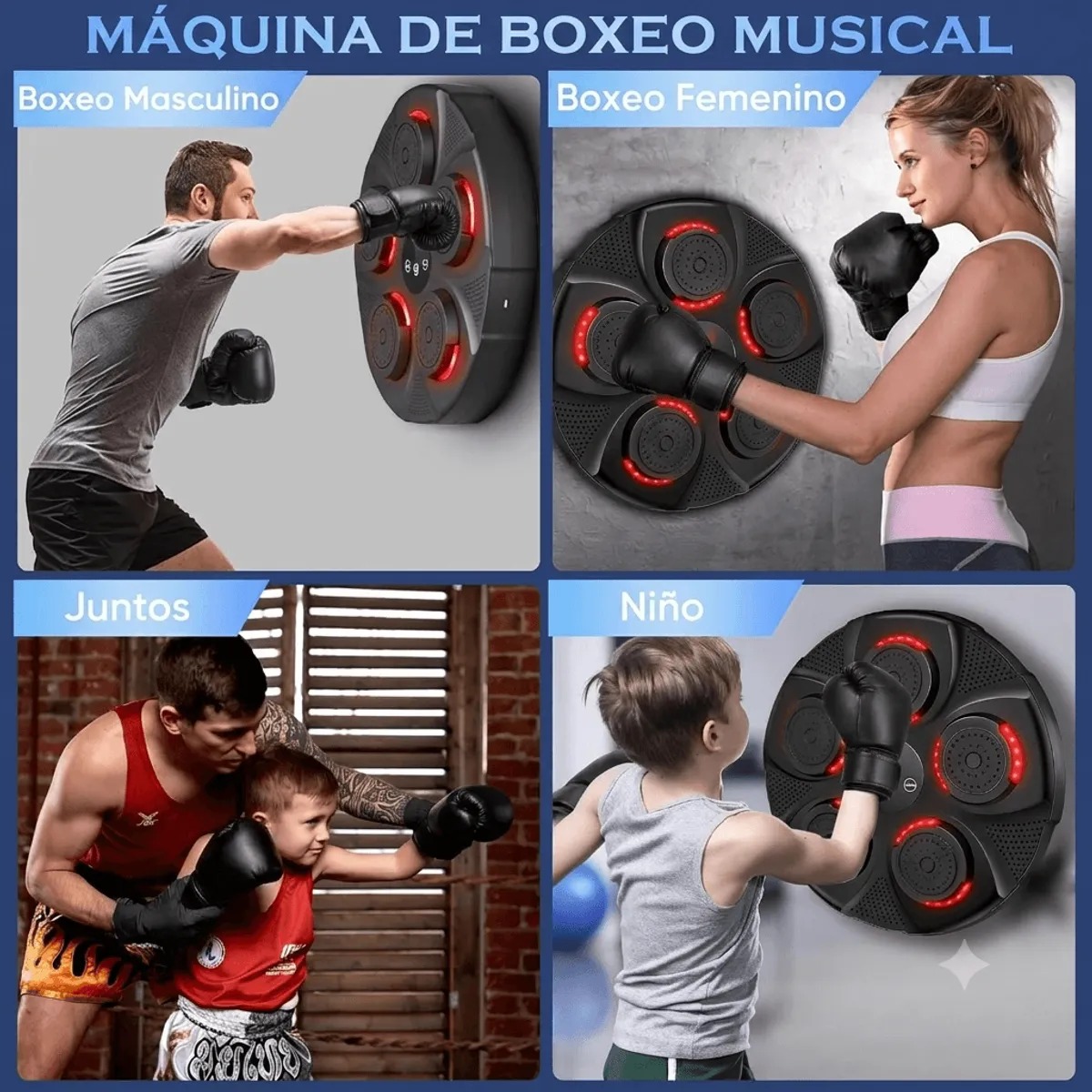 MAQUINA DE BOXEO INTELIGENTE CON MUSICA BLUETOOTH, GUANTES DE ENTRENAMIENTO, LUZ LED. - 2