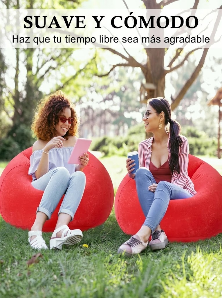 SOFA PUFF INFLABLE COLOR ROJO CON INFLADOR - 1