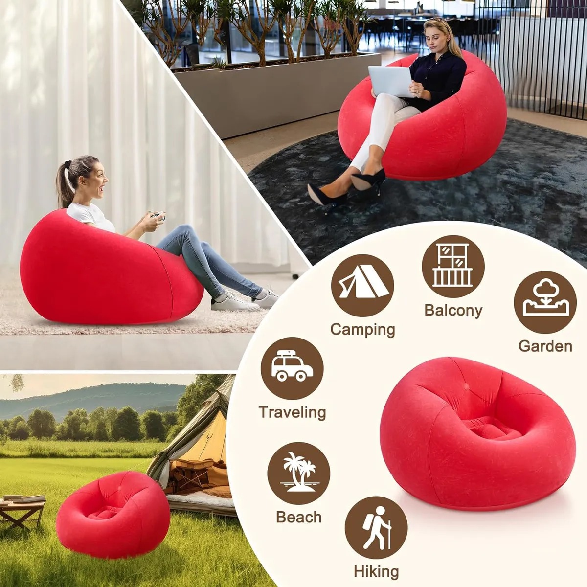 SOFA PUFF INFLABLE COLOR ROJO CON INFLADOR - 2