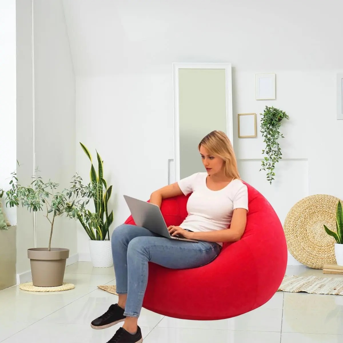 SOFA PUFF INFLABLE COLOR ROJO CON INFLADOR - 3
