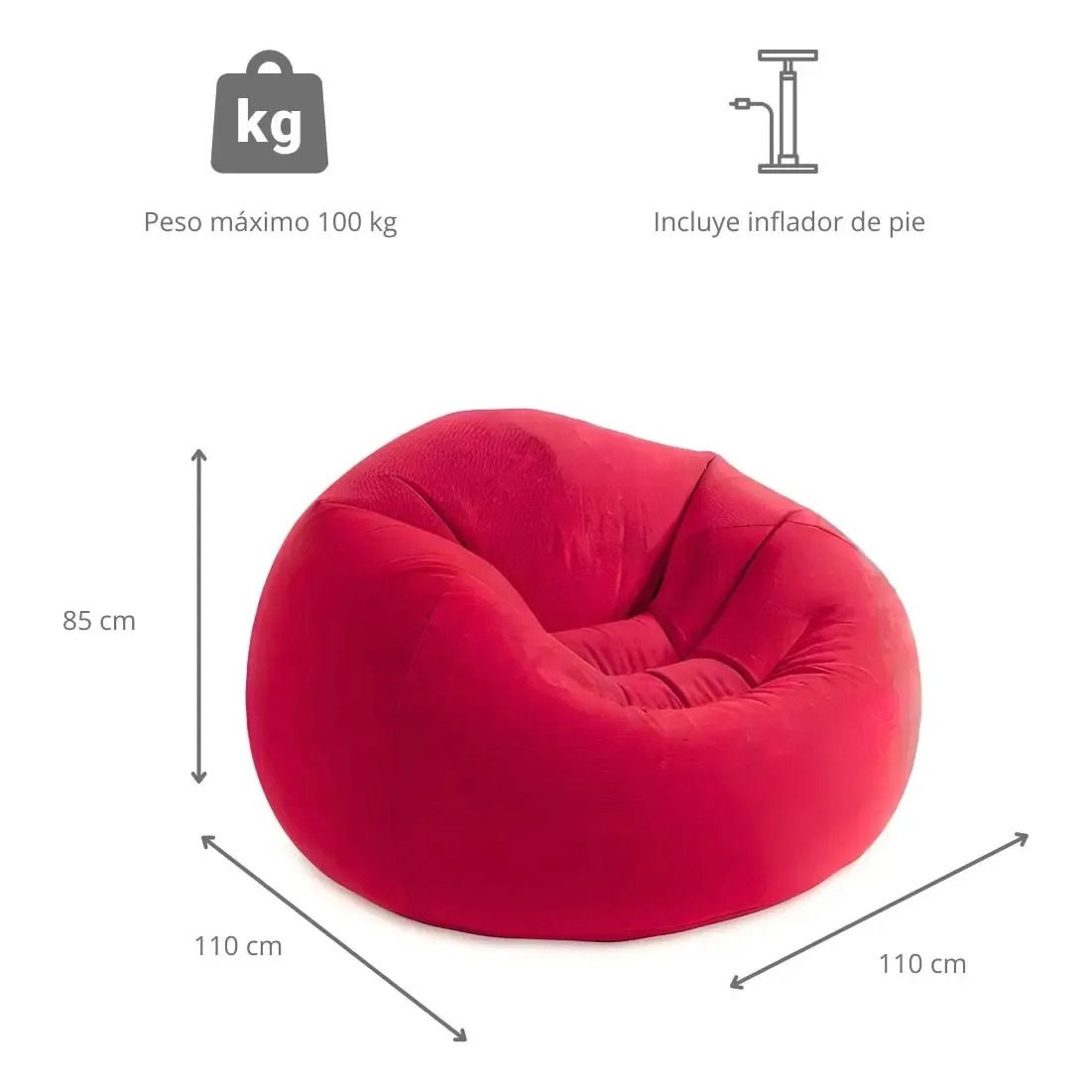 SOFA PUFF INFLABLE COLOR ROJO CON INFLADOR - 5