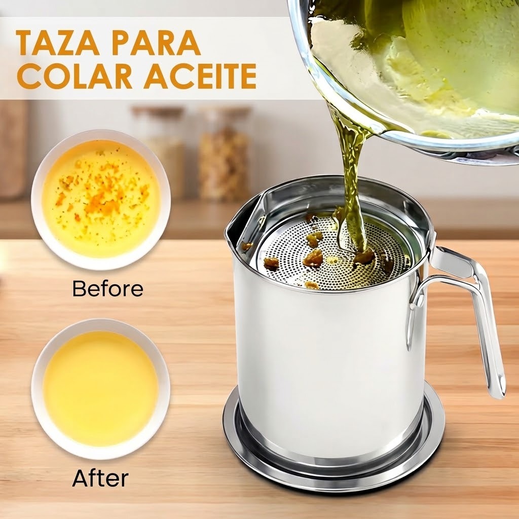 TAZA PARA COLAR ACEITE DE COCINA FILTRO DE ACEITE 1.3L ACERO INOXIDABLE - 1
