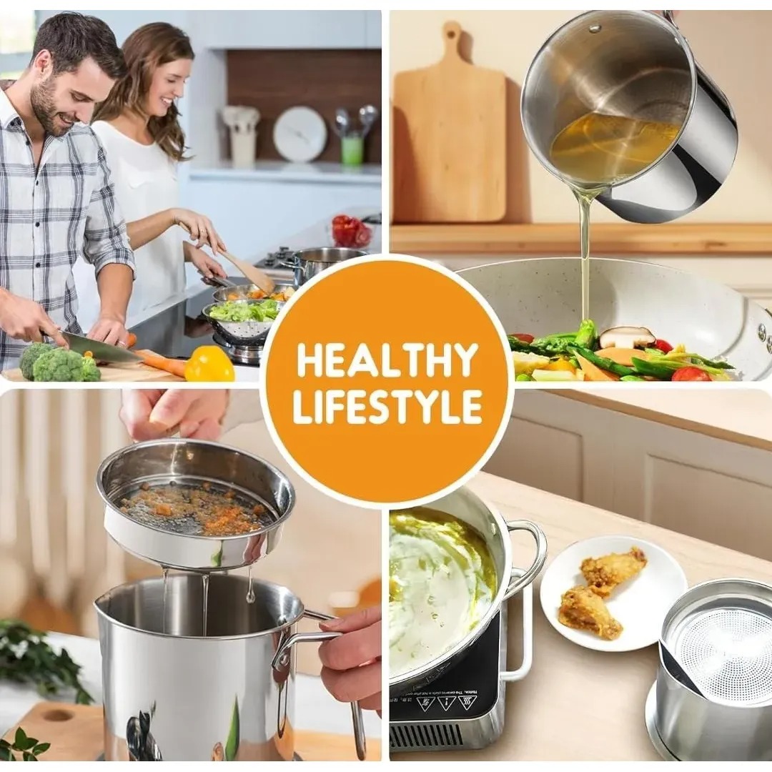 TAZA PARA COLAR ACEITE DE COCINA FILTRO DE ACEITE 1.3L ACERO INOXIDABLE - 2