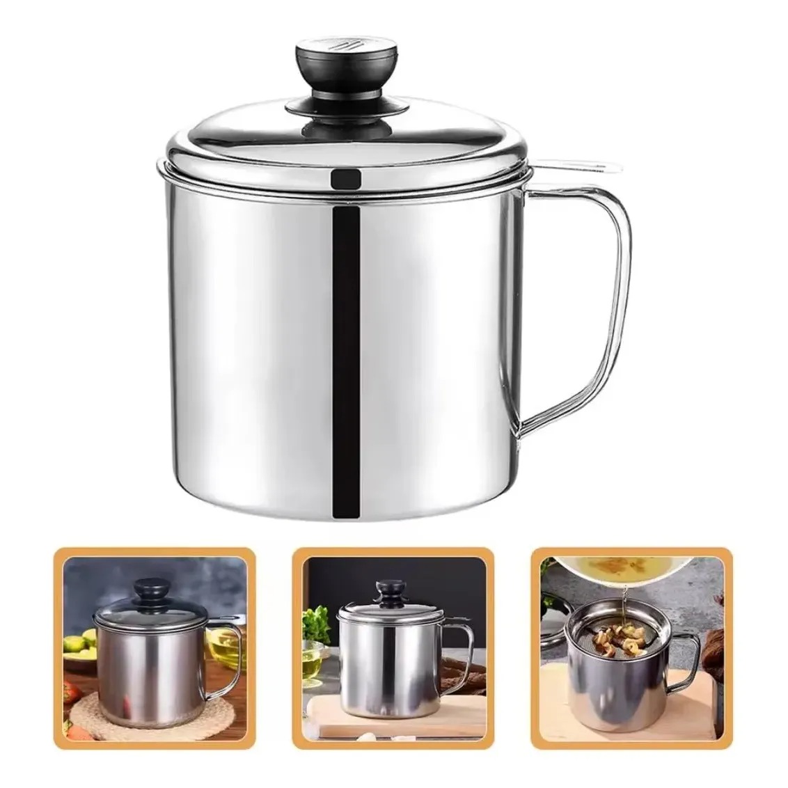 TAZA PARA COLAR ACEITE DE COCINA FILTRO DE ACEITE 1.3L ACERO INOXIDABLE - 3