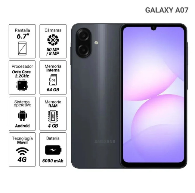 CELULAR GALAXY A07 64GB 4GB RAM BLACK - 3