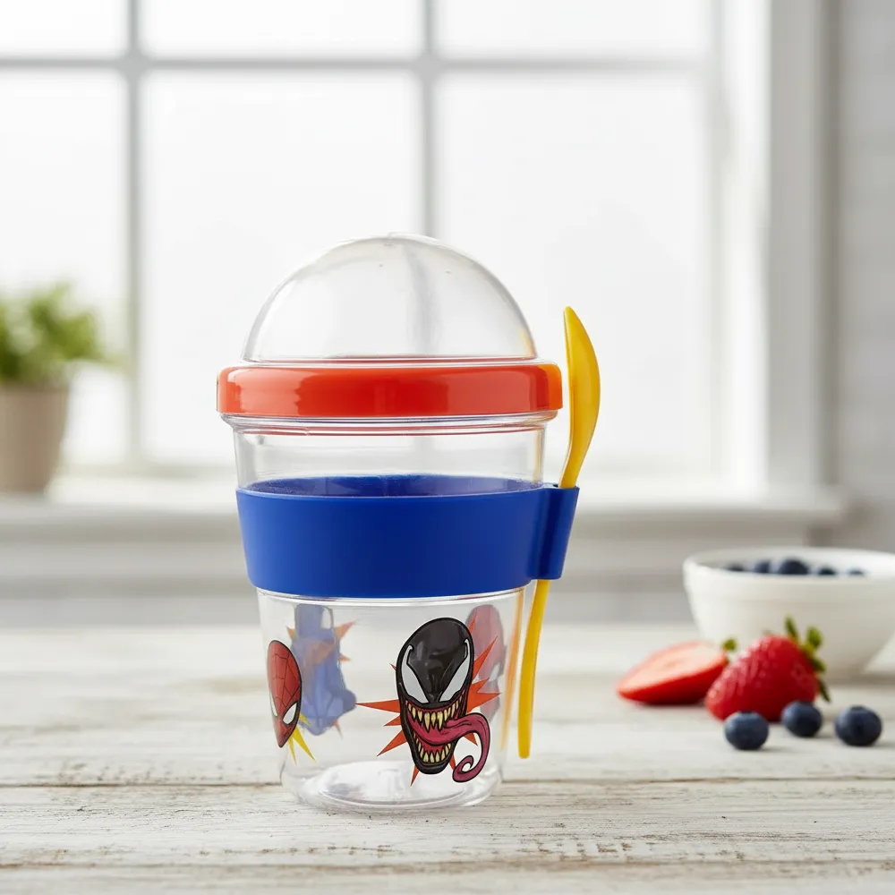 YOGURERA SPIDERMAN   VASO PARA YOGURT Y CEREAL CON CUCHARA - 2