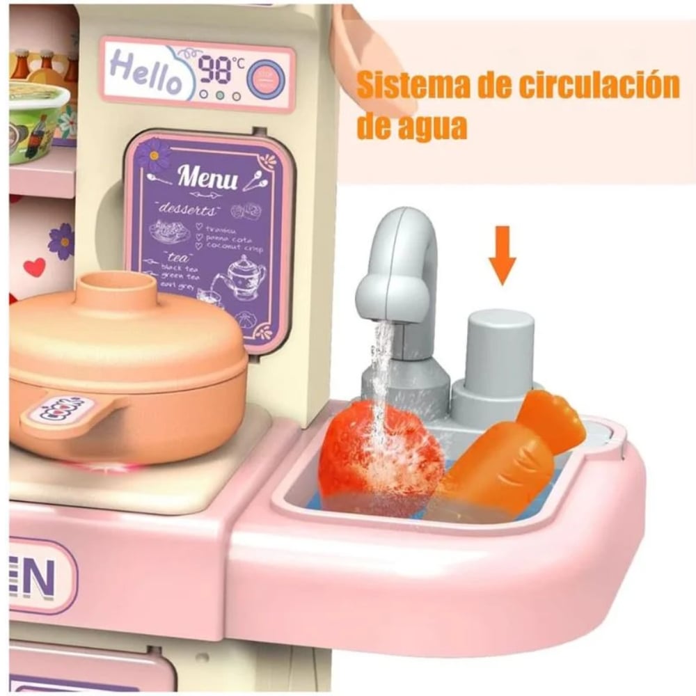 SET DE COCINA PEQUEÑA REALISTA CON ACCESORIOS, LUZ Y VAPOR - 2