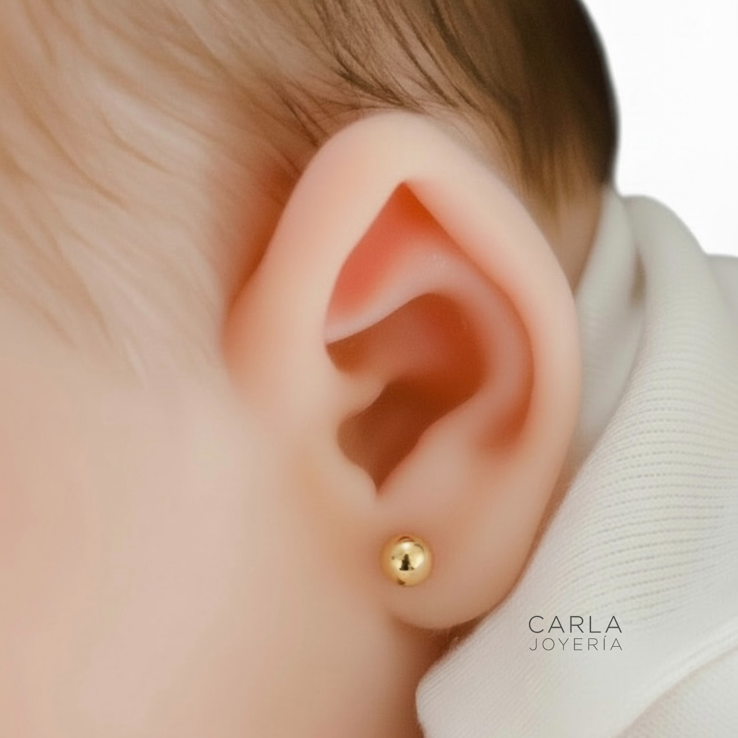CARLA JOYERÍA - ARETES BOLITA PARA BEBÉ ORO 18K BROCHE SEGURIDAD - CERTIFICADO AUTENTICIDAD - 1