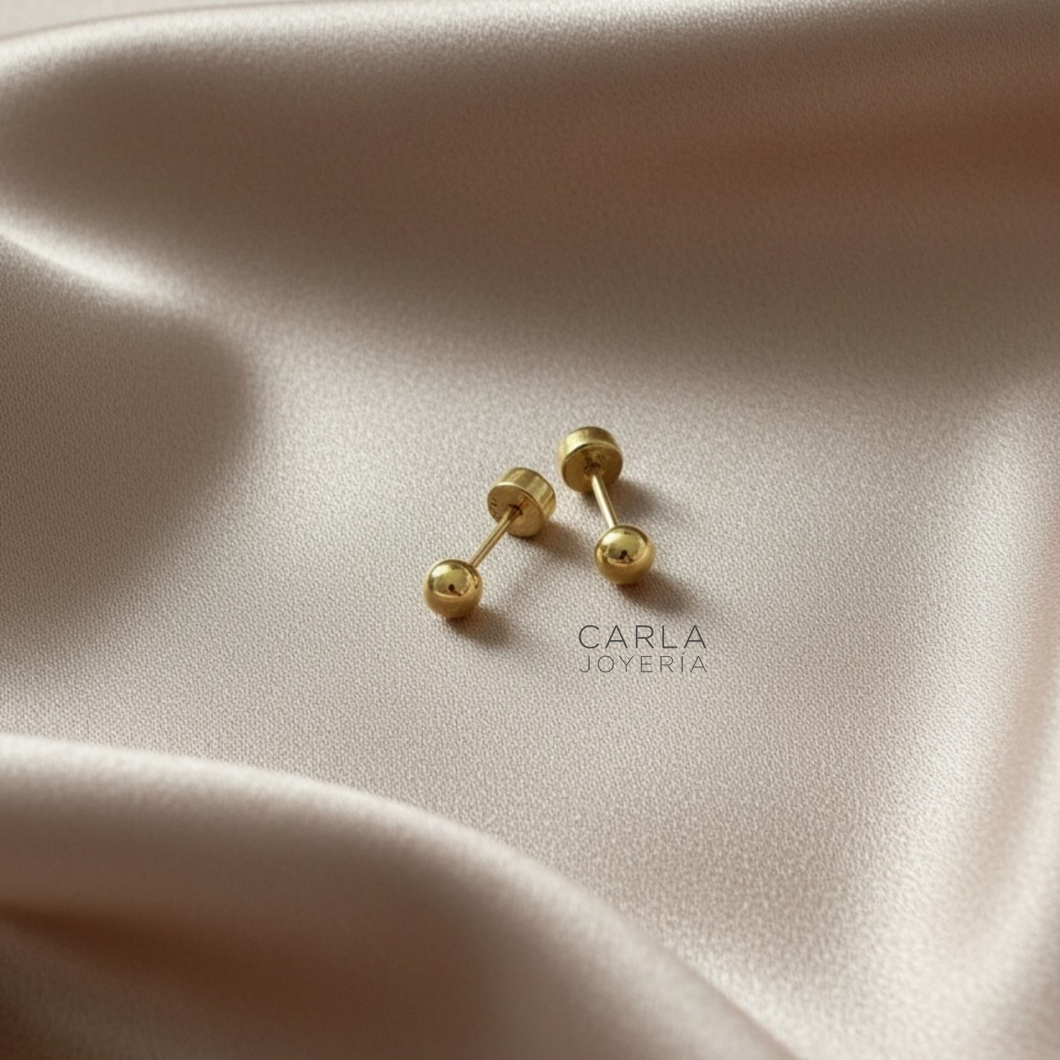 CARLA JOYERÍA - ARETES BOLITA PARA BEBÉ ORO 18K BROCHE SEGURIDAD - CERTIFICADO AUTENTICIDAD - 2