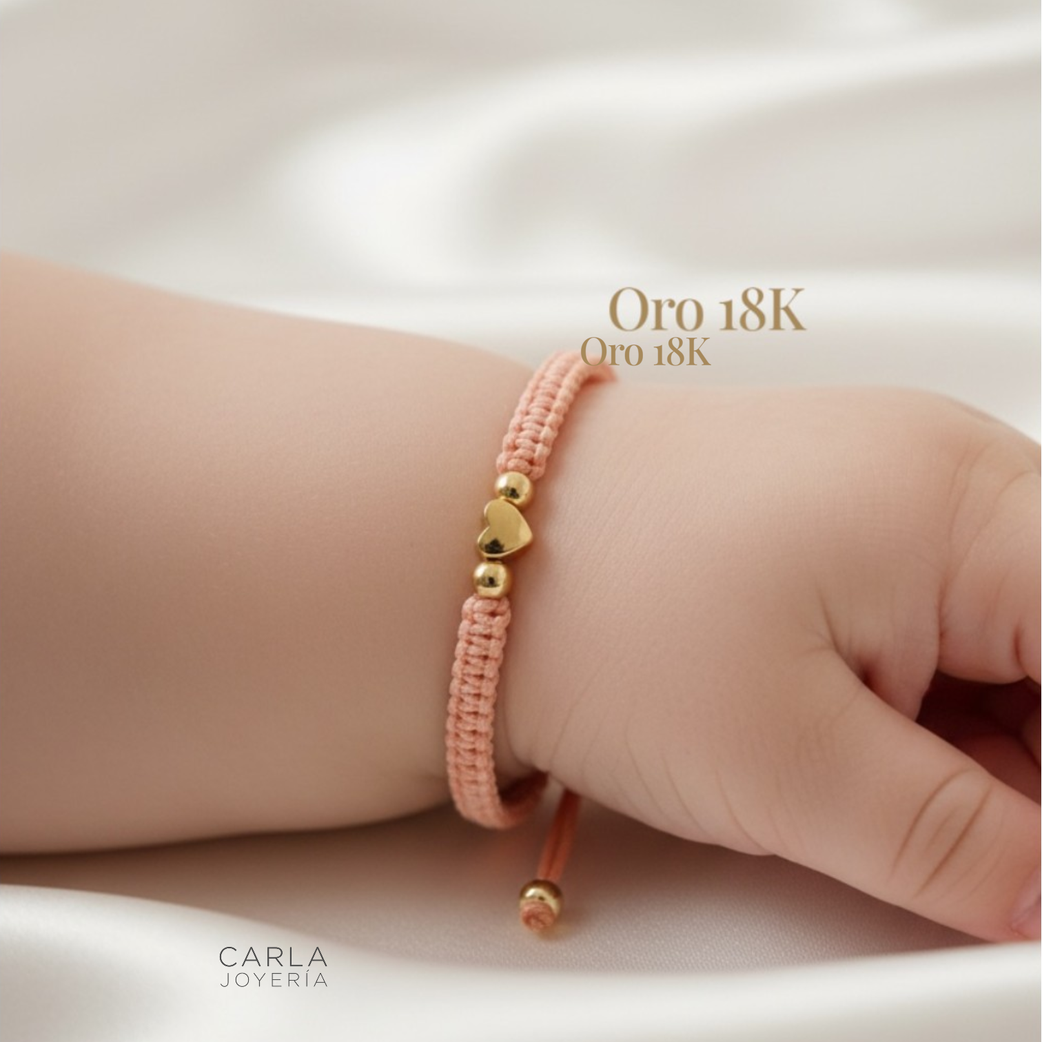 CARLA JOYERÍA - PULSERA TEJIDA CON ACCESORIOS EN ORO DE 18K PARA BEBÉ - CERTIFICADO AUTENTICIDAD - 1