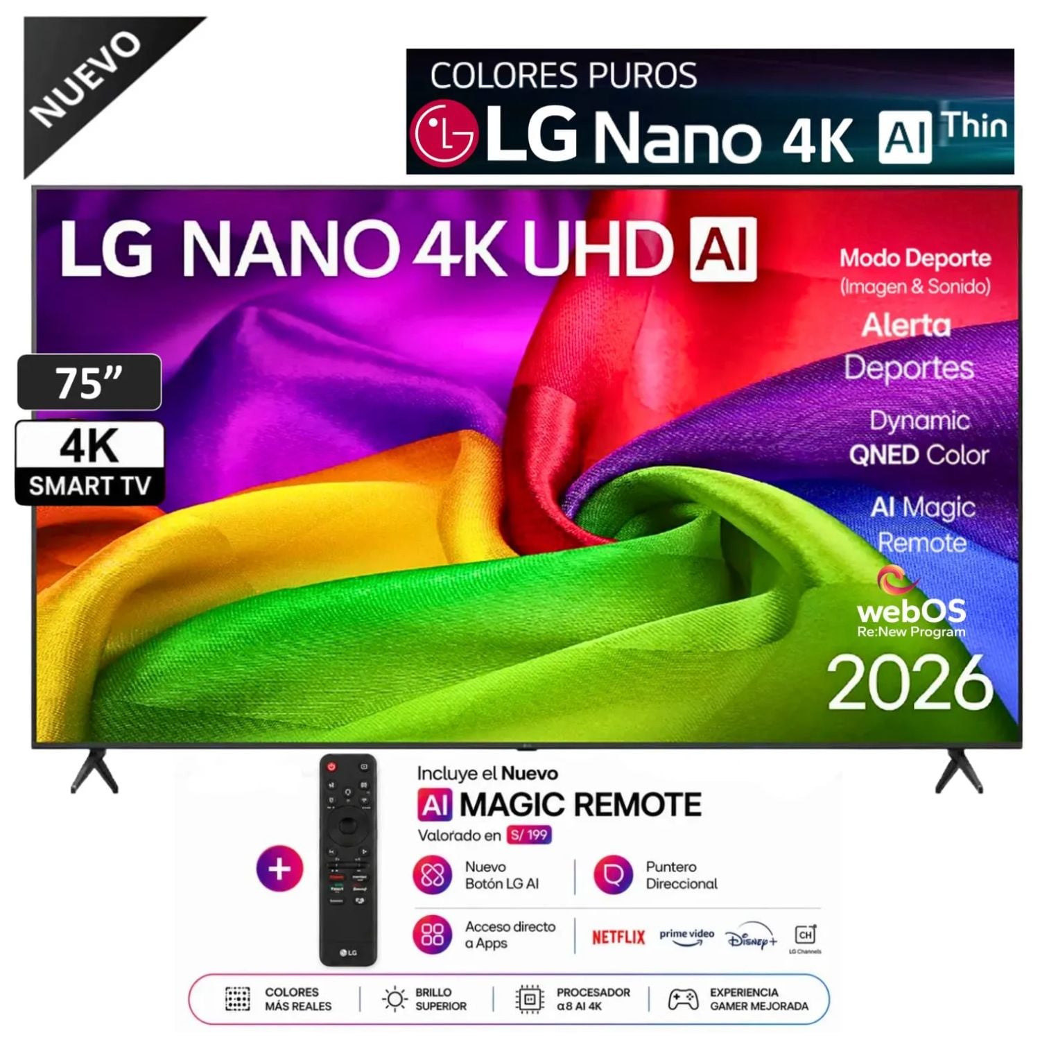 TELEVISOR LG 75' NANO AI SMART TV 4K UHD 75NU800BPSB 2026 - 2