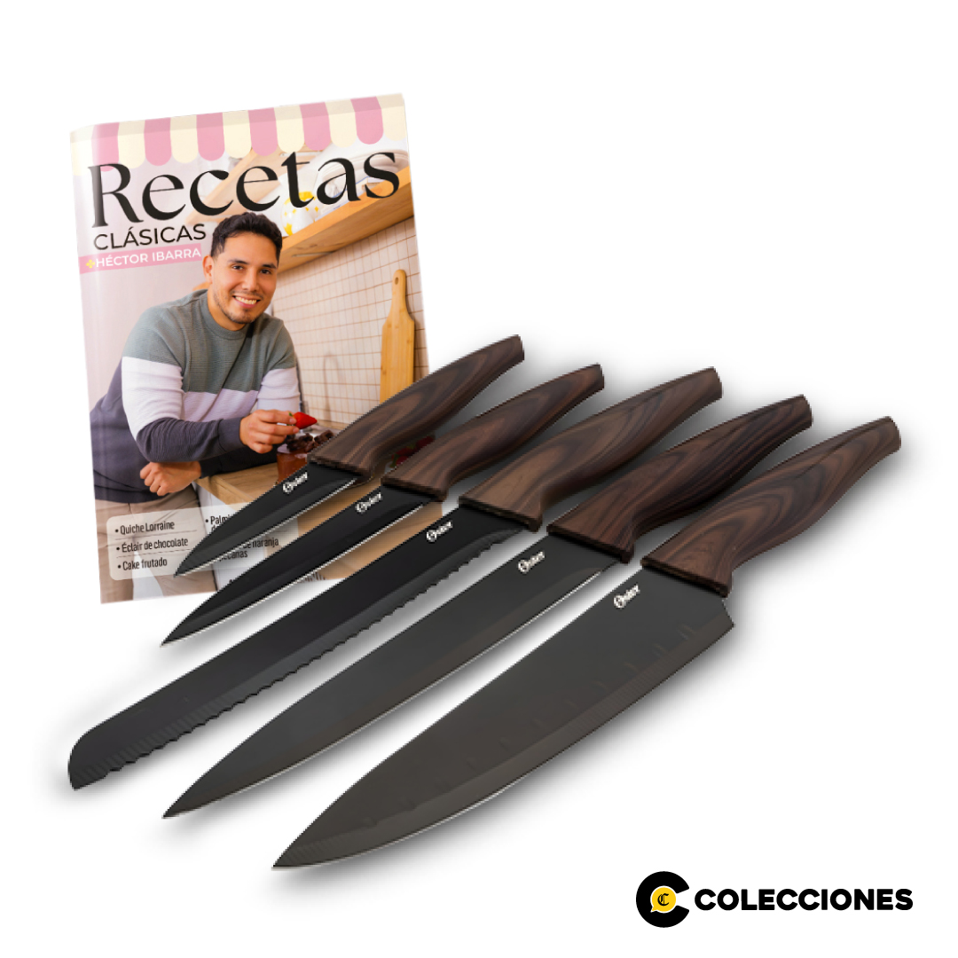 Set Oster Godfrey de 5 Cuchillos Antiadherentes de Acero Inoxidable + Recetario - 1