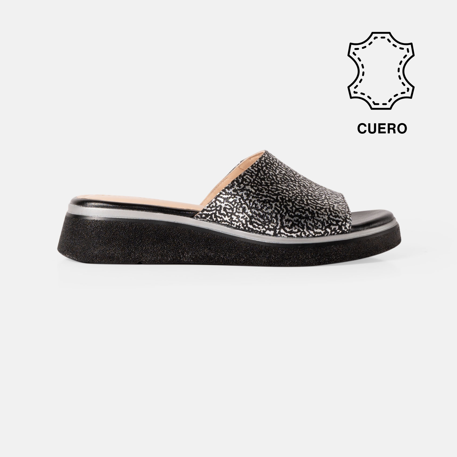 SANDALIA DORA DE CUERO FOLIA COLOR NEGRO - 1