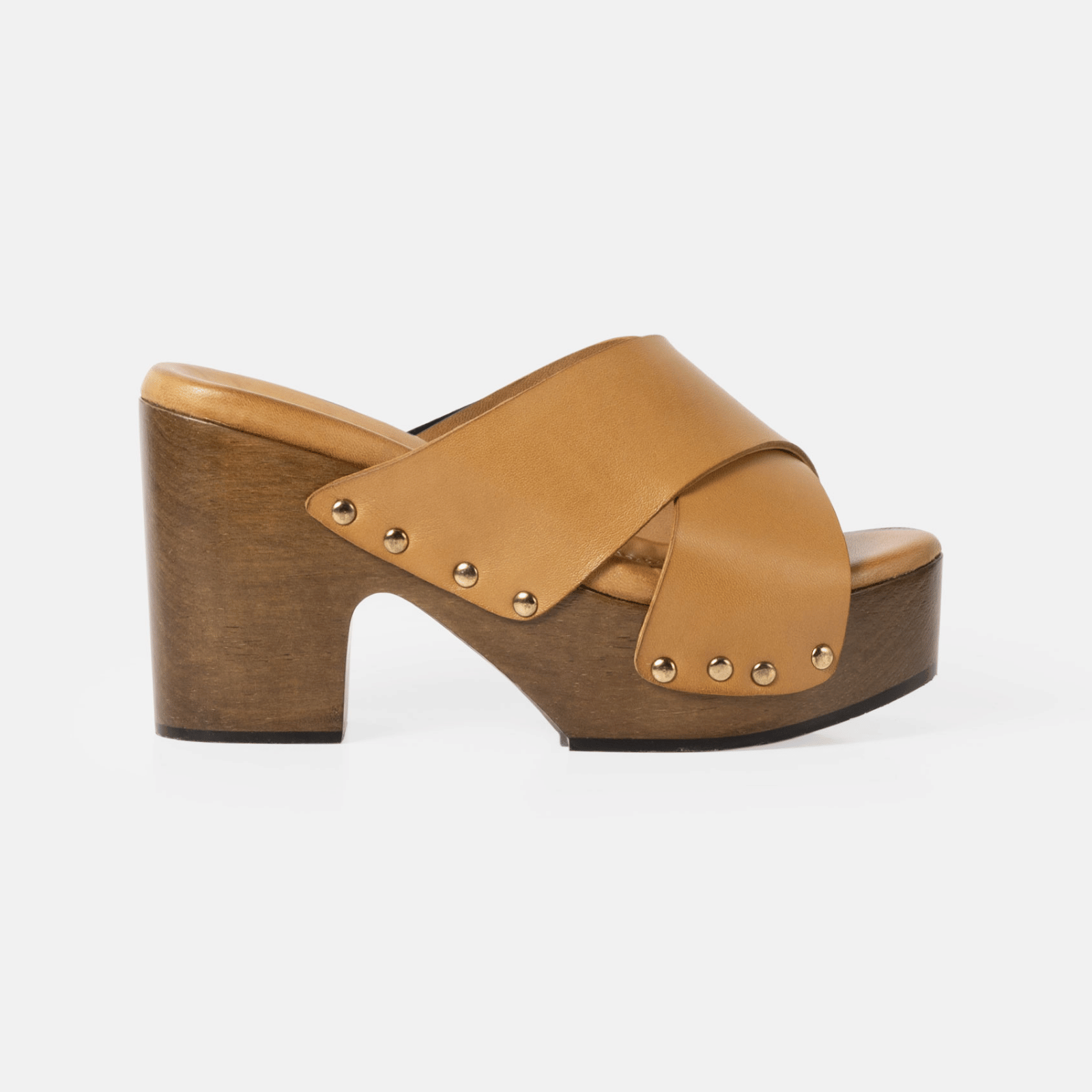 SANDALIA DE TACO SUE DE CUERO CRUST COLOR NATURAL - 1