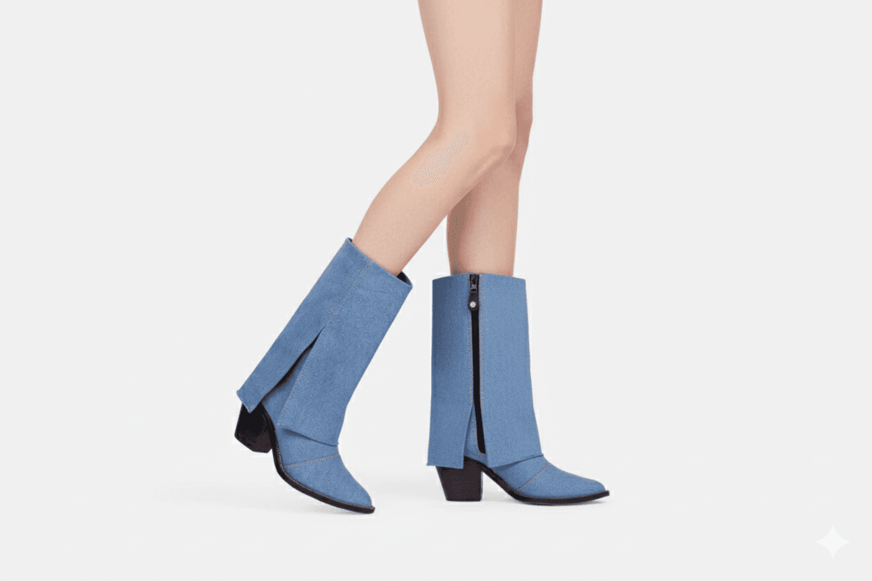 BOTAS MUJER CUERO BIGIONI COWBOY CELESTE ESTILO TEXANO - 2
