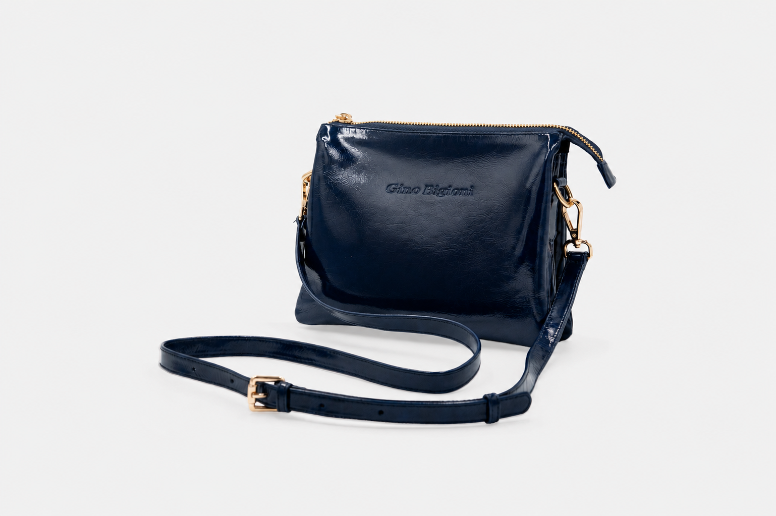MORRAL MUJER CUERO BIGIONI MR-08-26 AZUL + CORREA Y HEBILLAS - 1
