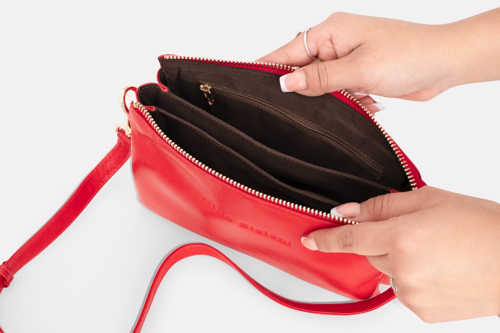 MORRAL MUJER CUERO BIGIONI MR-08-01 ROJO + CORREA Y HEBILLAS - 4