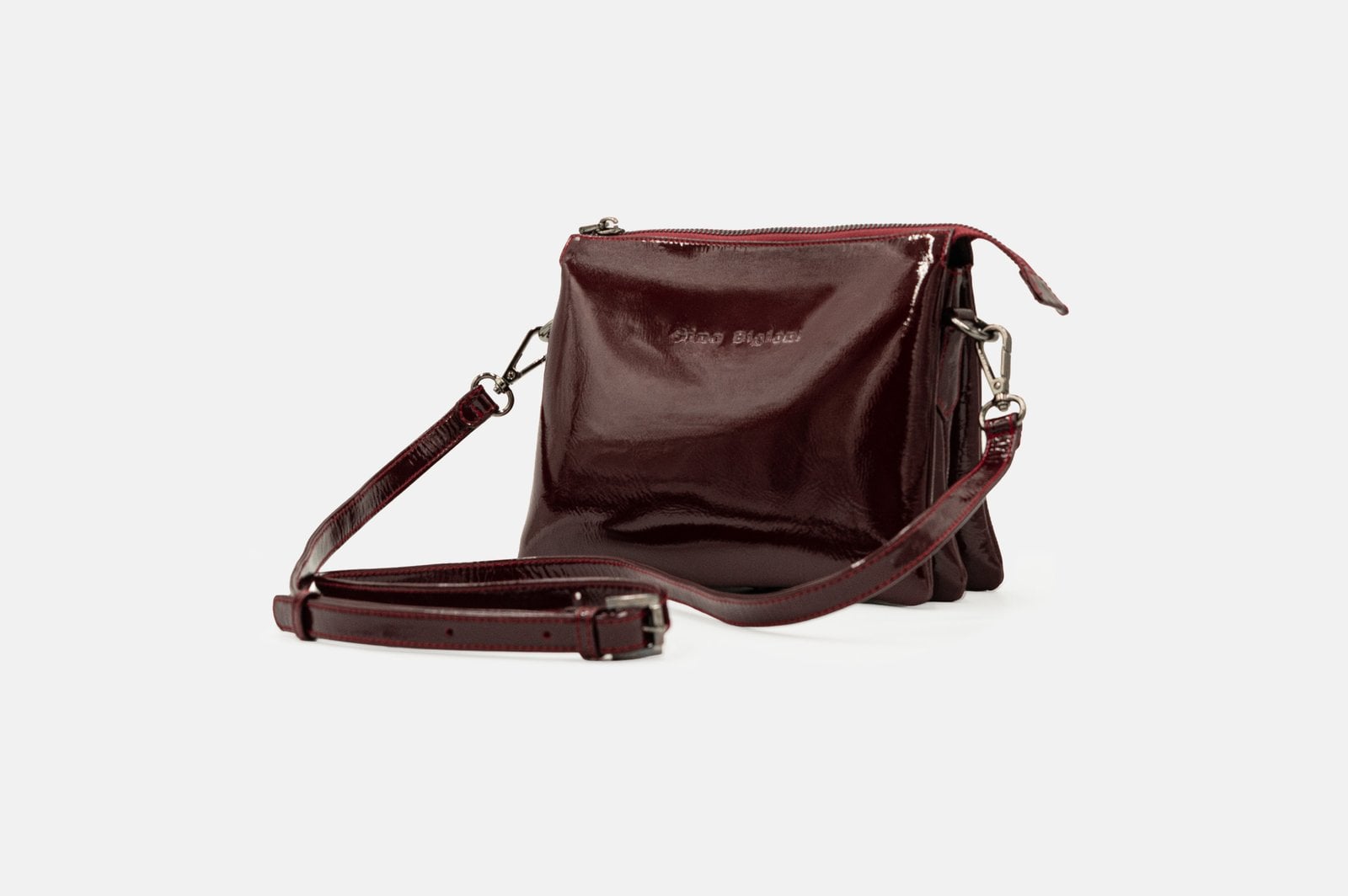 MORRAL MUJER CUERO BIGIONI MR-08-26 VINO + CORREA Y HEBILLAS - 1