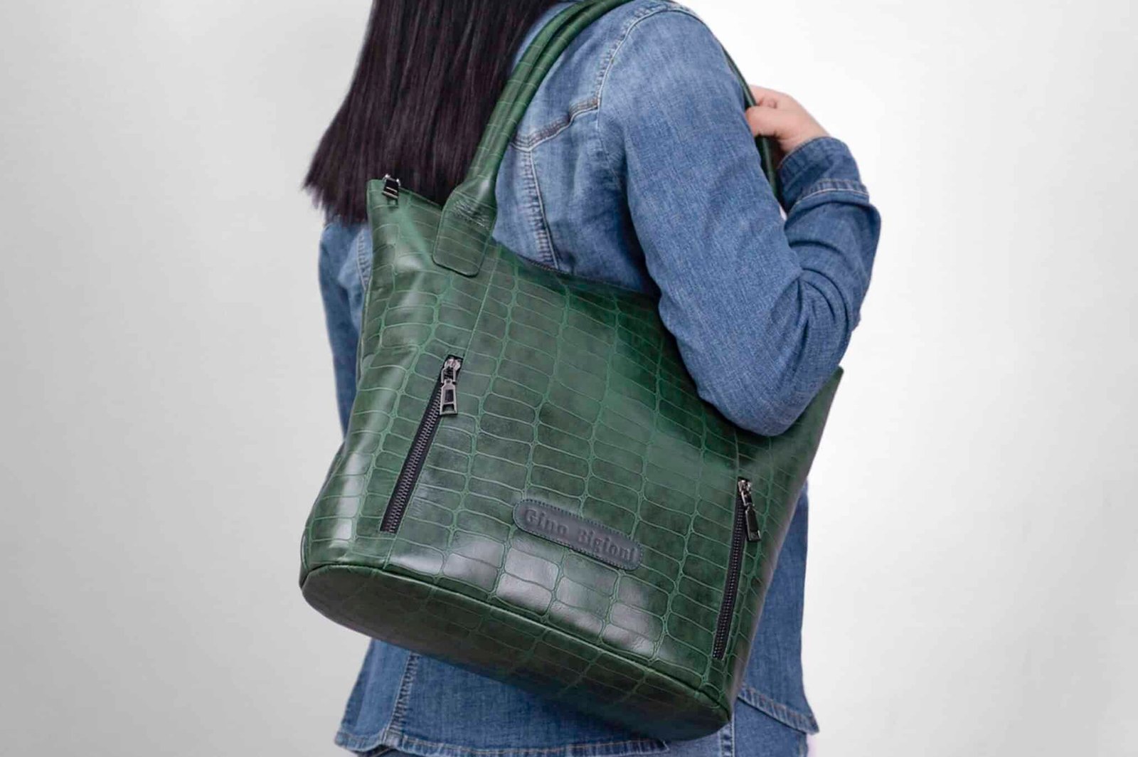 CARTERA MUJER CUERO BIGIONI CART-09-23 VERDE PINO + CORREA Y HEBILLAS - 5