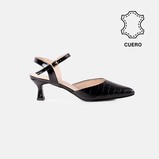STILETTO JADE CUERO CHAROL CROCO NEGRO - 1