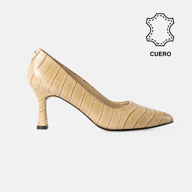 STILETTO SERAPHINE CUERO GRABADO COLOR ARENA - 1
