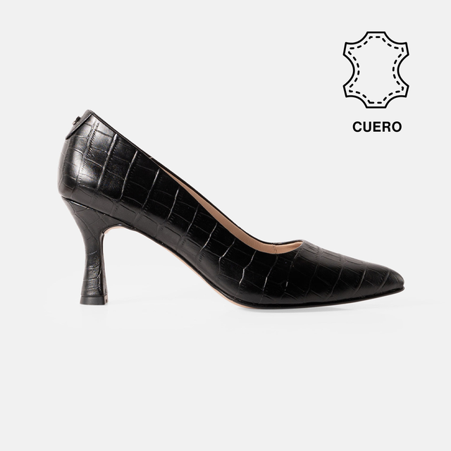 STILETTO SERAPHINE CUERO GRABADO COLOR NEGRO - 1