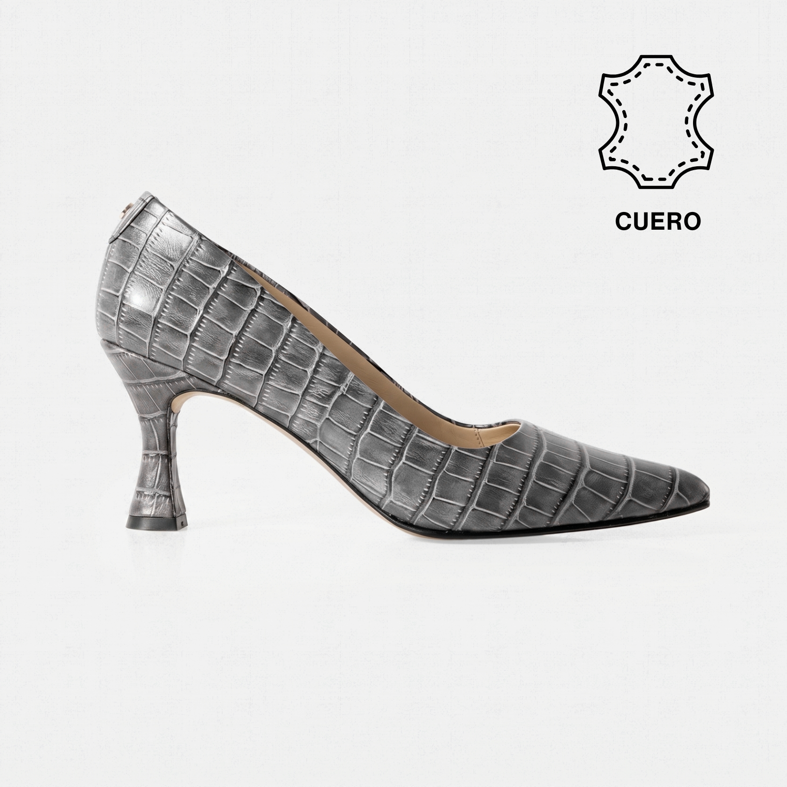 STILETTO SERAPHINE CUERO GRABADO COLOR GRIS - 1