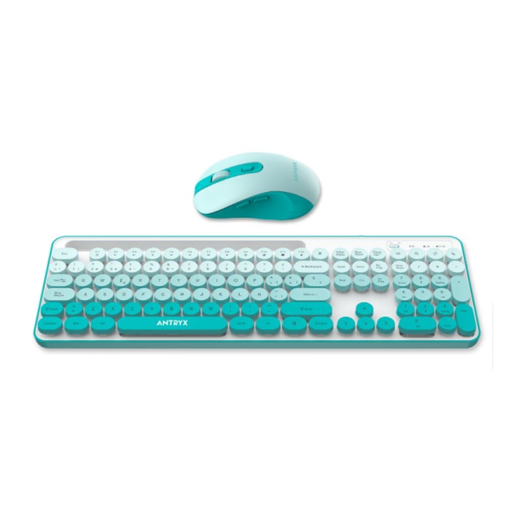 TECLADO Y MOUSE ANTRYX WS-970 INALÁMBRICO VERDE AGUA - 1